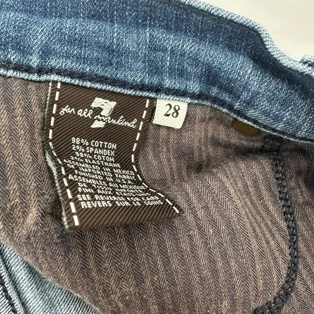 7 For All Mankind Size 28 Denim Blue Jean Shorts‎ Cutoff Rolled Hem Five Pocket